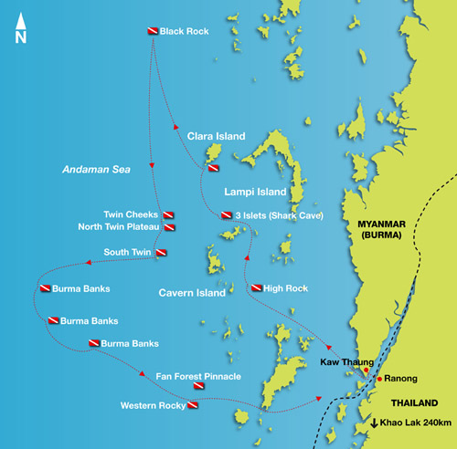 Mergui Archipelago Diving Burma Liveaboard route map